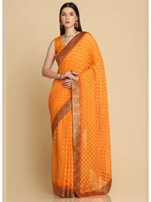 Dark Yellow Georgette Designer Georgette Sarees 1
