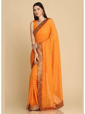 Dark Yellow Georgette Designer Georgette Sarees 2