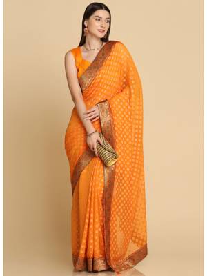 Dark Yellow Georgette Designer Georgette Sarees 3