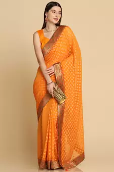 Dark Yellow Georgette Designer Georgette Sarees