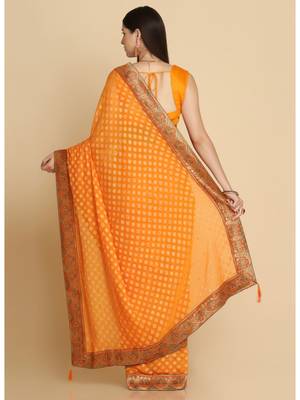 Dark Yellow Georgette Designer Georgette Sarees 5
