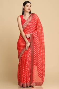 Light Red Georgette Designer Karwa Chauth Sarees