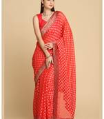Light Red Georgette Designer Karwa Chauth Sarees