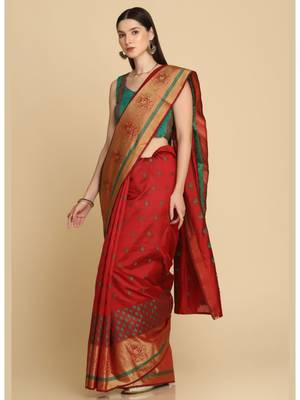 Maroon Party Wear Cotton Silk Sarees 3