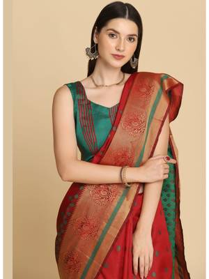 Maroon Party Wear Cotton Silk Sarees 6