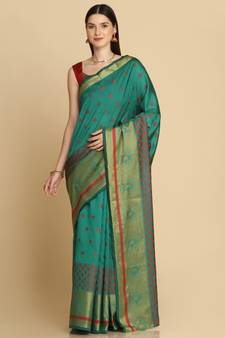 Green Party Wear Cotton Silk Sarees