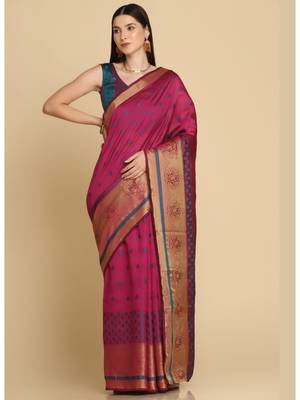 Dark Rani Pink Party Wear Cotton Silk Sarees 1