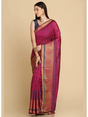 Dark Rani Pink Party Wear Cotton Silk Sarees 2