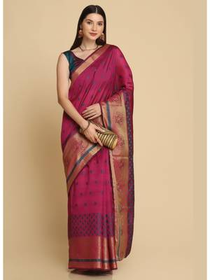 Dark Rani Pink Party Wear Cotton Silk Sarees 3