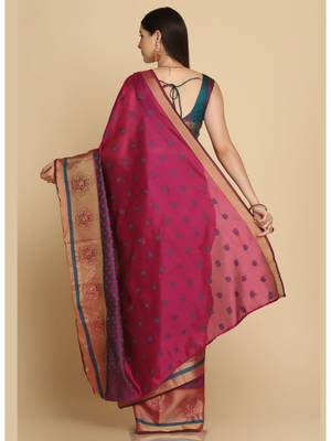 Dark Rani Pink Party Wear Cotton Silk Sarees 5