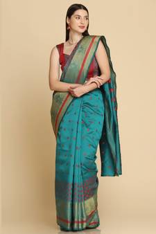 Turquoise Party Wear Cotton Silk Sarees
