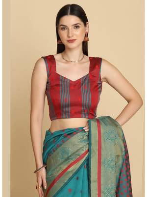 Turquoise Party Wear Cotton Silk Sarees 4
