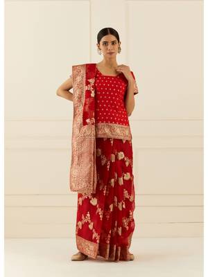 Geroo Jaipur Organza Banarasi Floral Zari Work Saree 1