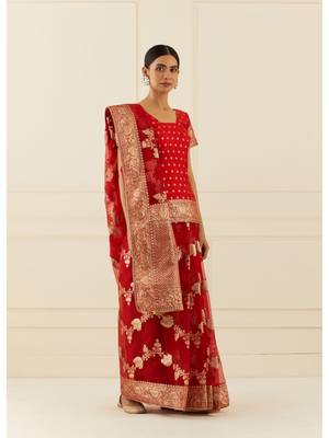 Geroo Jaipur Organza Banarasi Floral Zari Work Saree 2