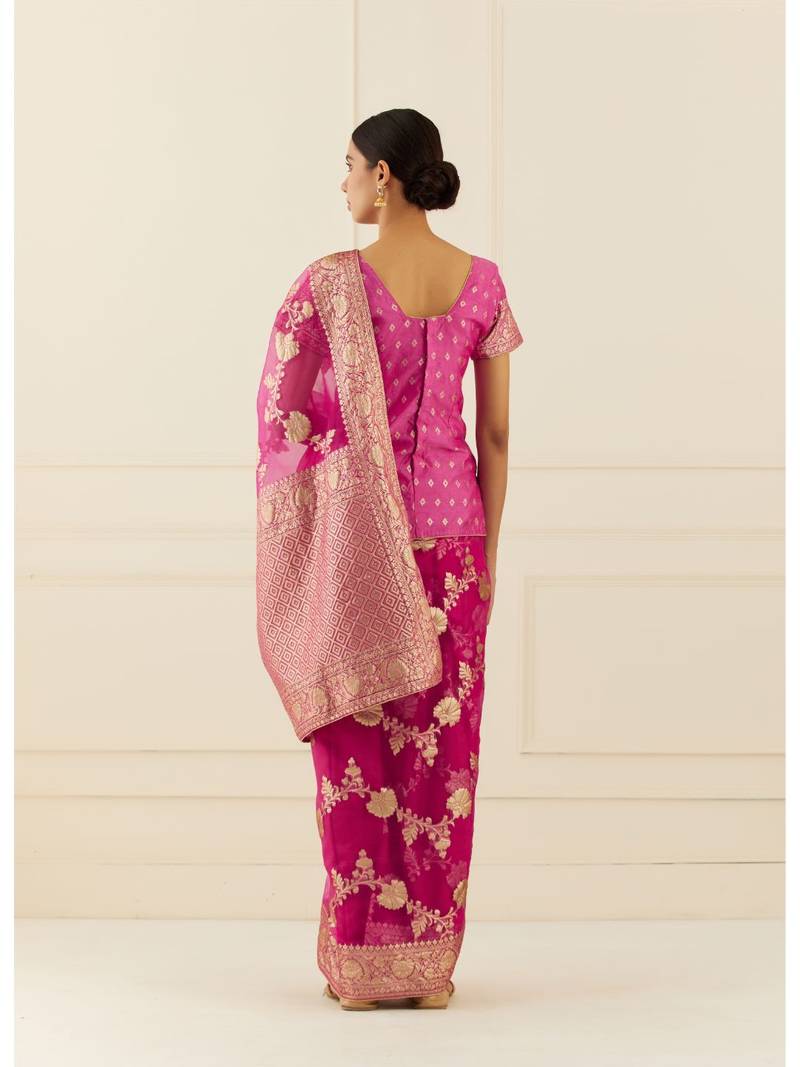 Geroo Jaipur Organza Banarasi Floral Zari Work Saree