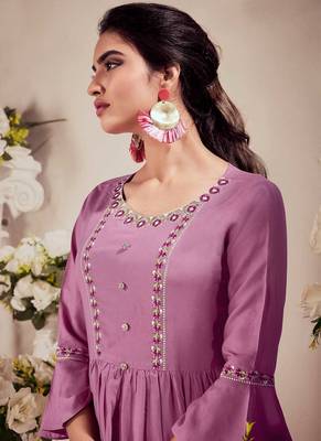 Beautiful Purple Colour Short Embroidered Tunic for Casual Wear 2