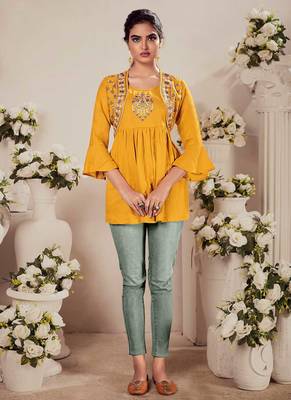 Girlish Yello Tunic for Fancy and Stylish Thread Work 1