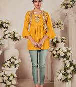 Girlish Yello Tunic for Fancy and Stylish Thread Work