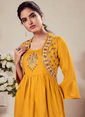 Girlish Yello Tunic for Fancy and Stylish Thread Work 2