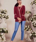 Elegant Maroon Colour Embroidered Tunic on Rayon Fabric