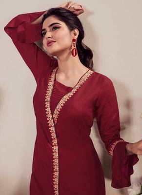 Elegant Maroon Colour Embroidered Tunic on Rayon Fabric 2