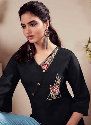 Stylish and Embroidered Black Colour Short Kurti 2