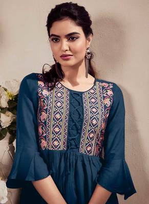 Blue Colour Fancy Tunic with Beautiful Thread Work 2