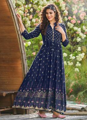 Smart And Ethnic Blue Long Kurti With Beautiful Print 1
