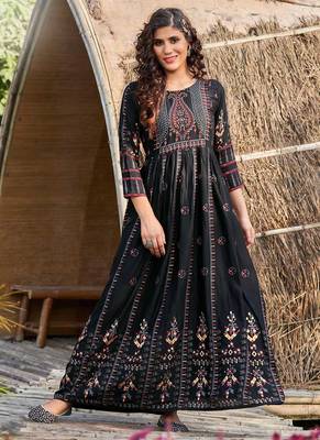 Dazzling Smart Black Colour Rayon Kurti 1
