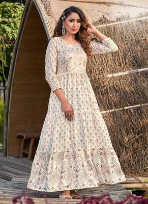 Beautiful Girlish White Colour Kurti With Ethnic Print Work 1
