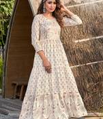 Beautiful Girlish White Colour Kurti With Ethnic Print Work