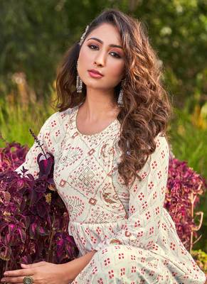 Beautiful Girlish White Colour Kurti With Ethnic Print Work 2
