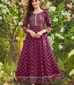 Smart Printed Rayon Long Kurti In Wine Colour