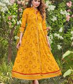 Traditional Taste Yellow Colour Long Kurti In Rayon