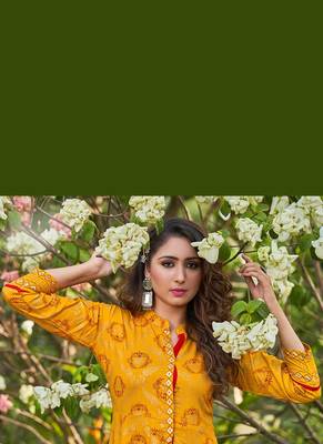 Traditional Taste Yellow Colour Long Kurti In Rayon 2