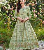 Smart And Elegant Pista Colour Long Kurti With Ethnic Print