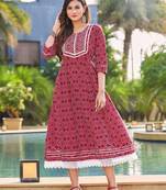 Ethnic and Sober Kurti in Maroon Colour with Print and Embroidery Work