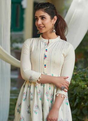 Smart and Ethnic Long Kurti with Beautiful Foil Work 1