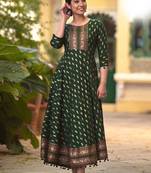 Ethnic Long Kurti with Eyecatching Foil Work and Pom Pom