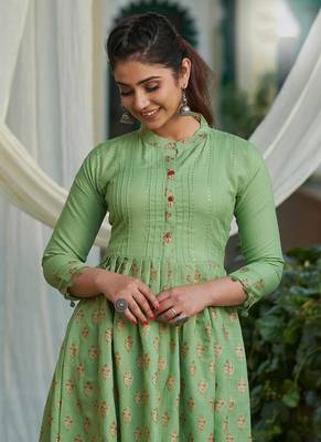 Elegant Foil Work Long Kurti for Trendy Girlish Looks 2