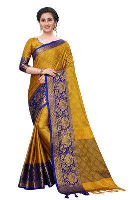 Shine Golden  Colour Kylie Silk Saree With Handloom Weaving 1