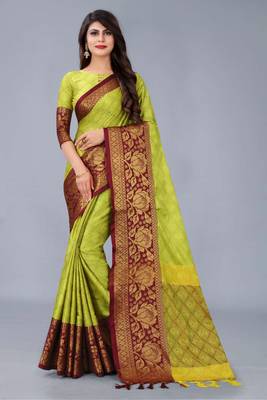 Shine Light Green Colour Kylie Silk Saree With Handloom Weaving 1