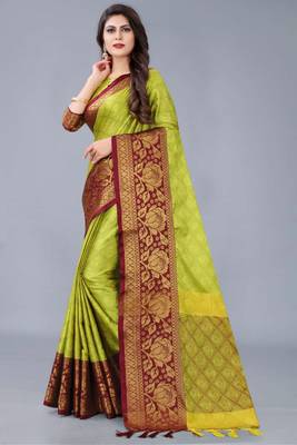 Shine Light Green Colour Kylie Silk Saree With Handloom Weaving 2