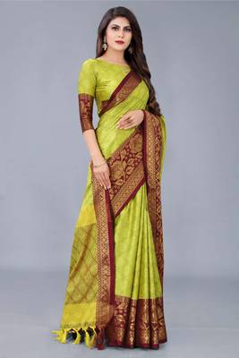Shine Light Green Colour Kylie Silk Saree With Handloom Weaving 3