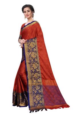 Shine Orange Colour Kylie Silk Saree With Handloom Weaving 2