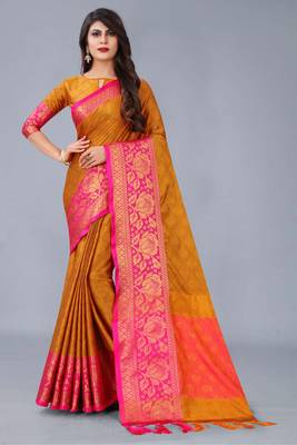 Shine Yellow Colour Kylie Silk Saree With Handloom Weaving 1