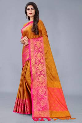 Shine Yellow Colour Kylie Silk Saree With Handloom Weaving 2