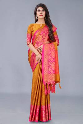 Shine Yellow Colour Kylie Silk Saree With Handloom Weaving 4