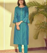 Kurti - Bottom Set for Trendy Girls in Firozi Colour