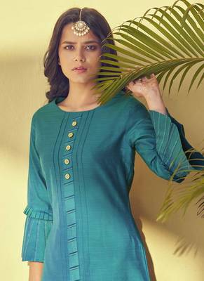 Kurti - Bottom Set for Trendy Girls in Firozi Colour 2